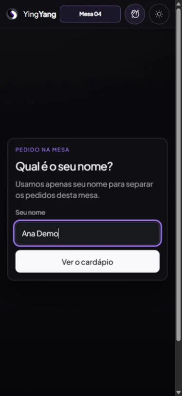 Entrada pelo QR da Mesa 04 — entrada pelo QR individual da Mesa 04 com a mesa identificada. Maré de Cedro · restaurante fictício de demonstração